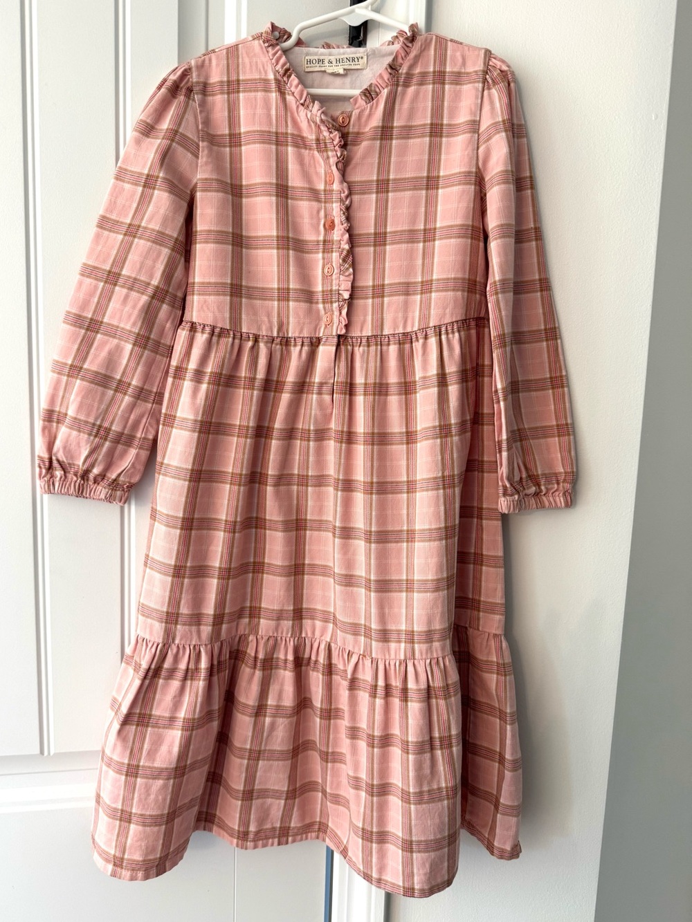 Hope & Henry Pink Plaid Tiered Girls Dress